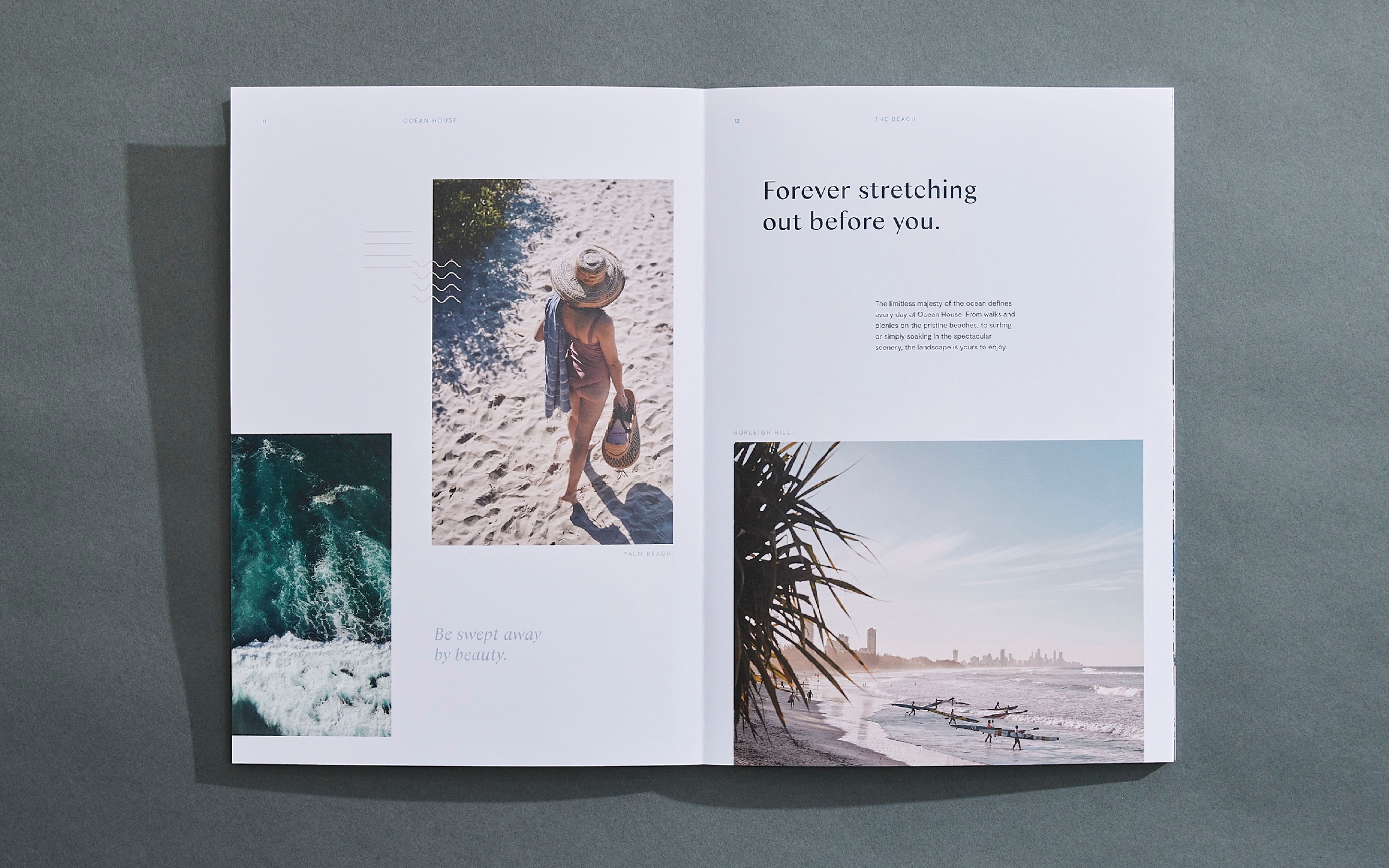 Ocean House interior spread showing lifestyle images of beach