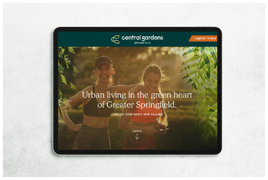 Central Gardens landing page mocked up on iPad