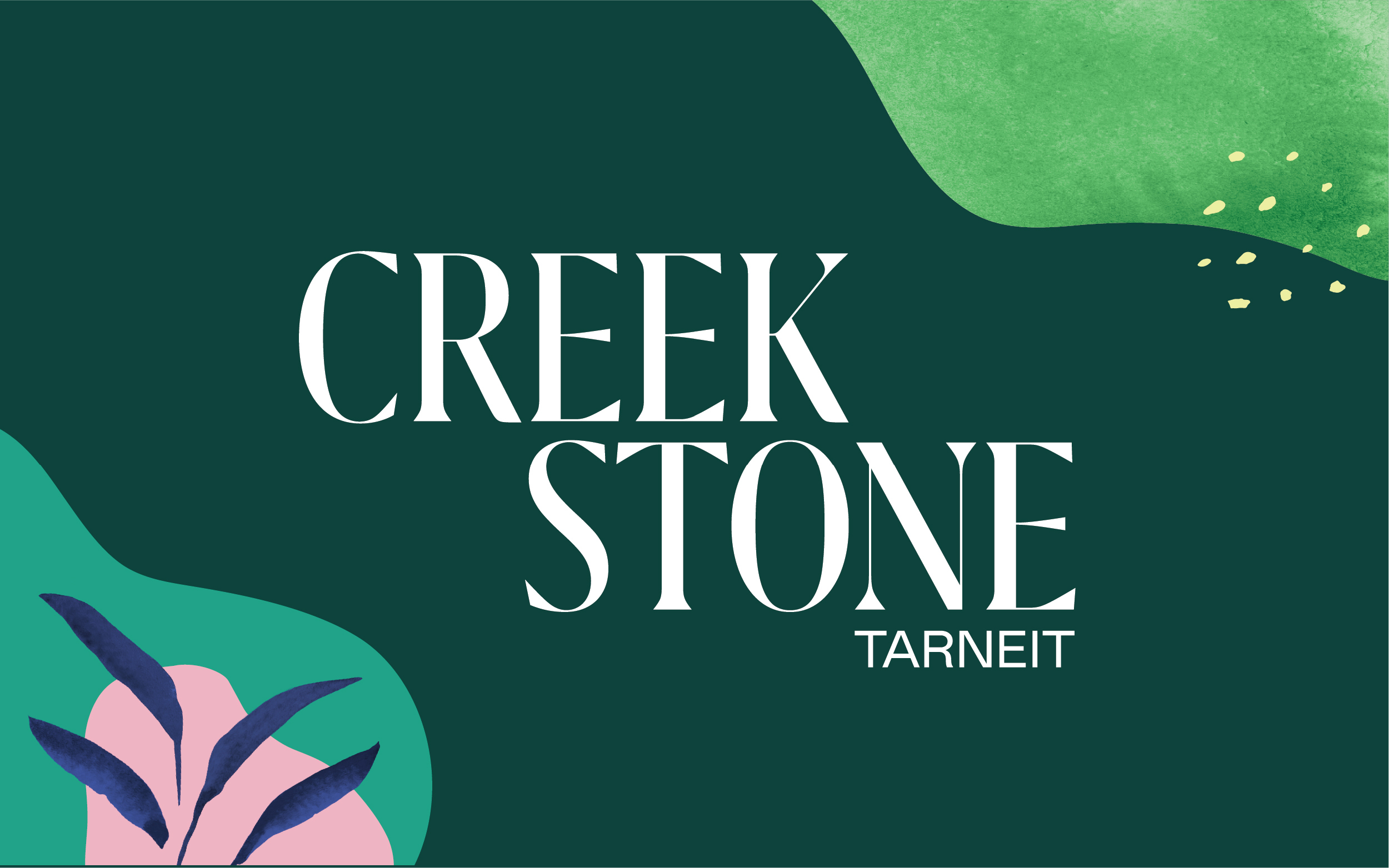 Creekstone logo - white text surrounded by nature illustrations