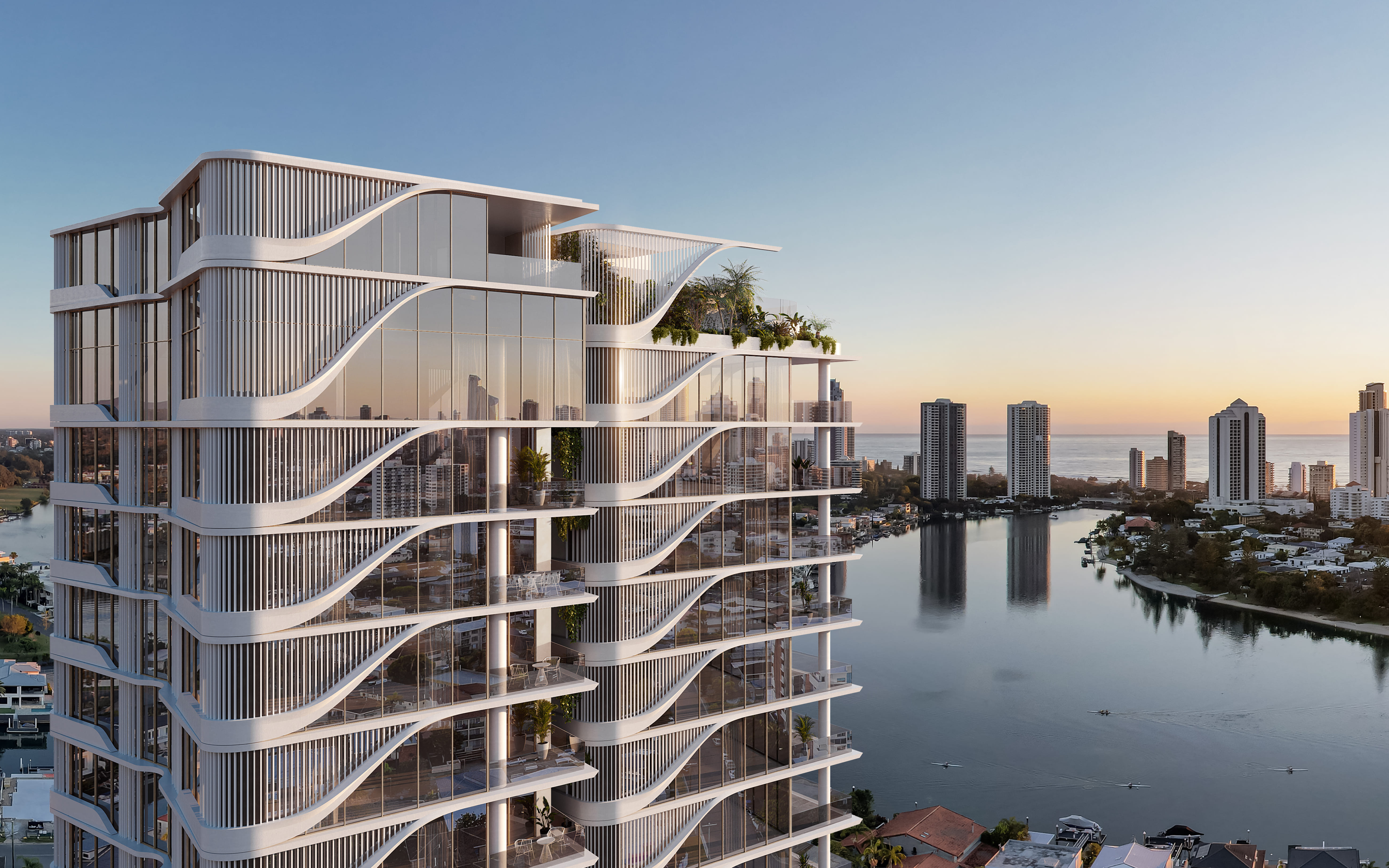 Render of building including view of Nerang River