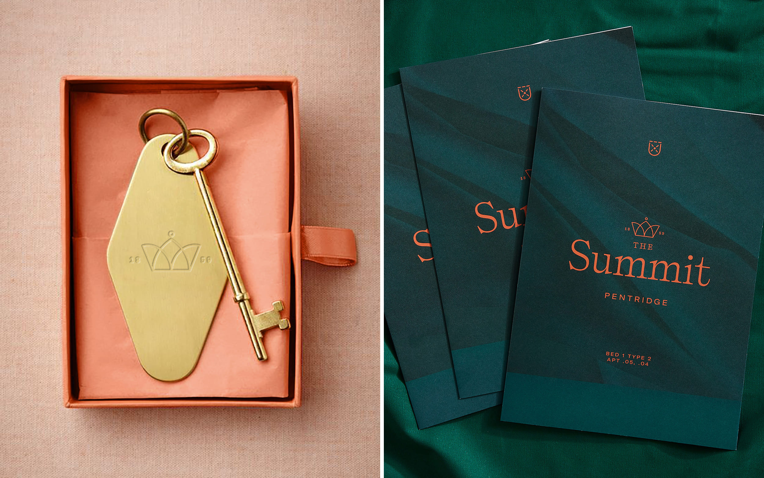 The Summit branded key and apartment booklet