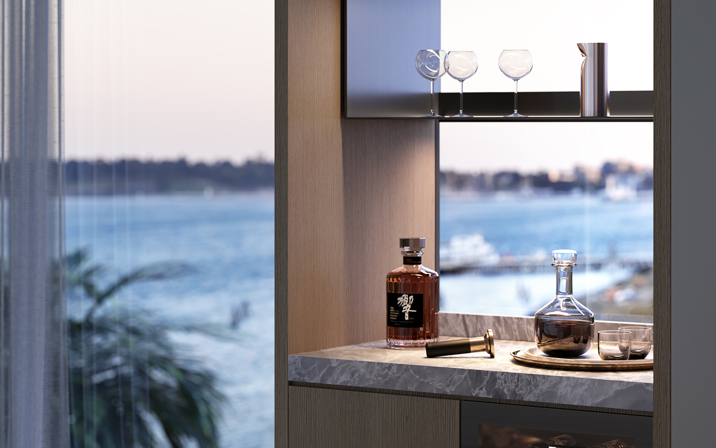 artist impression of integrated bar with view over Corio Bay from the window